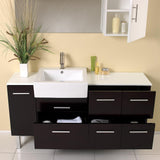 Fresca Serio 56" Espresso Modern Bathroom Vanity w/ Mirror & Side Cabinet