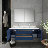 Lucera Modern 48" Royal Blue Wall Hung Double Undermount Sink Bathroom Vanity Set | FVN6148RBL-UNS-D