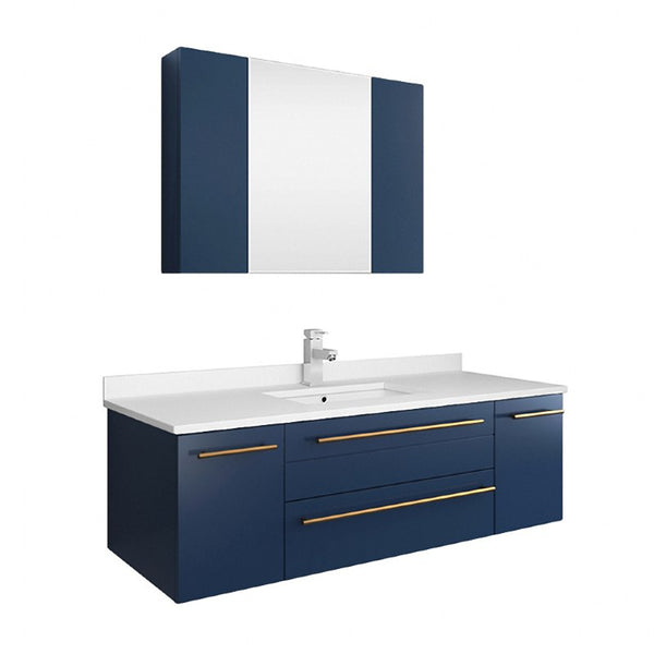 Lucera Modern 48" Royal Blue Wall Hung Undermount Sink Bathroom Vanity Set | FVN6148RBL-UNS