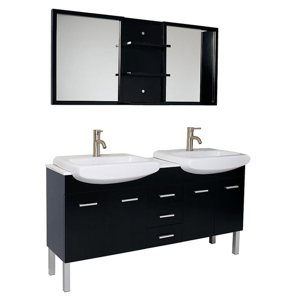 Fresca Vetta Espresso Modern Double Sink Bathroom Vanity w/ Mirror