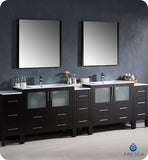 Fresca Torino 108" Espresso Double Sink Vanity w/ 3 Cabinets & Integrated Sinks