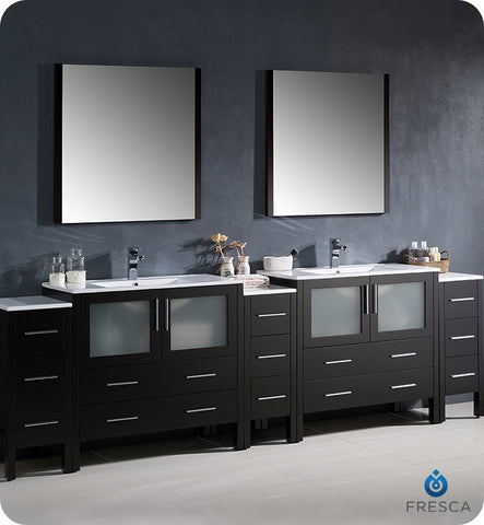 Fresca Torino 108" Espresso Double Sink Vanity w/ 3 Cabinets & Integrated Sinks