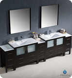 Fresca Torino 108" Espresso Double Sink Vanity w/ 3 Cabinets & Integrated Sinks