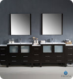 Fresca Torino 108" Espresso Double Sink Vanity w/ 3 Cabinets & Integrated Sinks