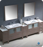 Fresca Torino 108" Gray Oak Double Sink Vanity w/ 3 Cabinets & Integrated Sinks