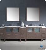 Fresca Torino 108" Gray Oak Double Sink Vanity w/ 3 Cabinets & Integrated Sinks