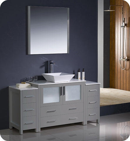 Fresca Torino 60" Gray Modern Bathroom Vanity w/ 2 Side Cabinets & Vessel Sink