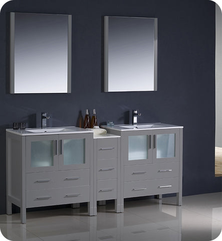 Fresca Torino 72" Gray Double Sink Vanity w/ Side Cabinet & Integrated Sinks