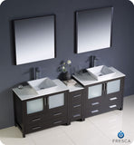 Fresca Torino 84" Espresso Double Sink Vanity w/ Side Cabinet & Vessel Sinks