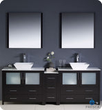 Fresca Torino 84" Espresso Double Sink Vanity w/ Side Cabinet & Vessel Sinks