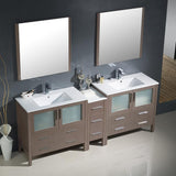 Fresca Torino 84" Gray Oak Modern Double Sink Bathroom Vanity w/ Side Cabinet & Integrated Sinks