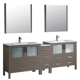 Fresca Torino 84" Gray Oak Modern Double Sink Bathroom Vanity w/ Side Cabinet & Integrated Sinks