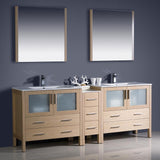 Fresca Torino 84" Light Oak Modern Double Sink Bathroom Vanity w/ Side Cabinet & Integrated Sinks