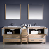 Fresca Torino 84" Light Oak Modern Double Sink Bathroom Vanity w/ Side Cabinet & Integrated Sinks