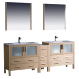 Fresca Torino 84" Light Oak Modern Double Sink Bathroom Vanity w/ Side Cabinet & Integrated Sinks