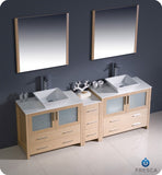 Fresca Torino 84" Light Oak Double Sink Vanity w/ Side Cabinet & Vessel Sinks