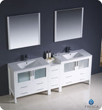 Fresca Torino 84" White Double Sink Vanity w/ Side Cabinet & Integrated Sinks