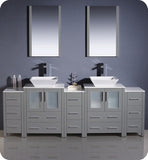 Fresca Torino 84" Gray Double Sink Vanity w/ 3 Side Cabinets & Vessel Sinks