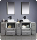 Fresca Torino 84" Gray Double Sink Vanity w/ 3 Side Cabinets & Vessel Sinks