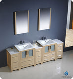 Fresca Torino 84" Light Oak Double Sink Vanity w/ 3 Cabinets & Integrated Sinks