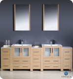 Fresca Torino 84" Light Oak Double Sink Vanity w/ 3 Cabinets & Integrated Sinks