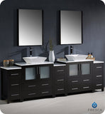 Fresca Torino 96" Espresso Double Sink Vanity w/ 3 Side Cabinets & Vessel Sinks