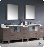 Fresca Torino 96" Gray Oak Double Sink Vanity w/ 3 Cabinets & Integrated Sinks