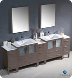 Fresca Torino 96" Gray Oak Double Sink Vanity w/ 3 Cabinets & Integrated Sinks