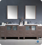 Fresca Torino 96" Gray Oak Double Sink Vanity w/ 3 Cabinets & Integrated Sinks