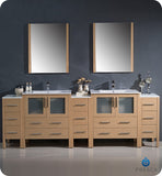 Fresca Torino 96" Light Oak Double Sink Vanity w/ 3 Cabinets & Integrated Sinks