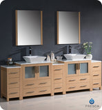 Fresca Torino 96" Light Oak Double Sink Vanity w/ 3 Side Cabinets & Vessel Sinks