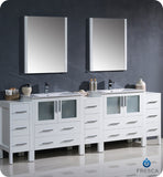 Fresca Torino 96" White Double Sink Vanity w/ 3 Side Cabinets & Integrated Sinks