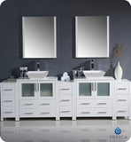 Fresca Torino 96" White Double Sink Vanity w/ 3 Side Cabinets & Vessel Sinks