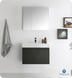 Fresca Mezzo 30" Black Wall Hung Modern Bathroom Vanity w/ Medicine Cabinet