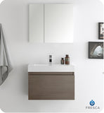 Fresca Mezzo 30" Gray Oak Wall Hung Modern Bathroom Vanity w/ Medicine Cabinet