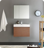 Fresca Mezzo 30" Teak Wall Hung Modern Bathroom Vanity w/ Medicine Cabinet