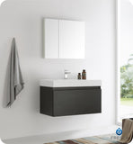 Fresca Mezzo 36" Black Wall Hung Modern Bathroom Vanity w/ Medicine Cabinet