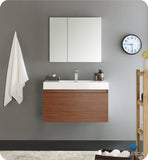 Fresca Mezzo 36" Teak Wall Hung Modern Bathroom Vanity w/ Medicine Cabinet