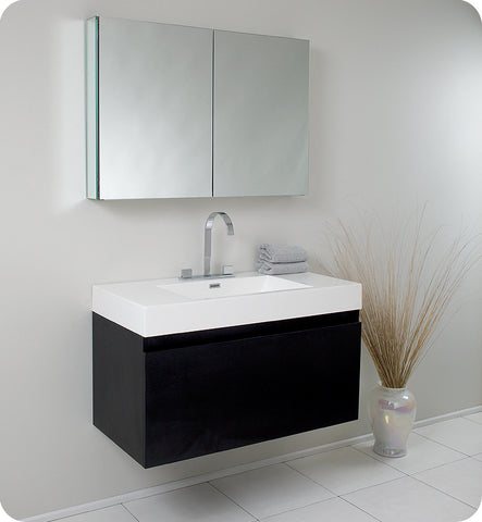 Fresca Mezzo 39" Black Modern Bathroom Vanity w/ Medicine Cabinet