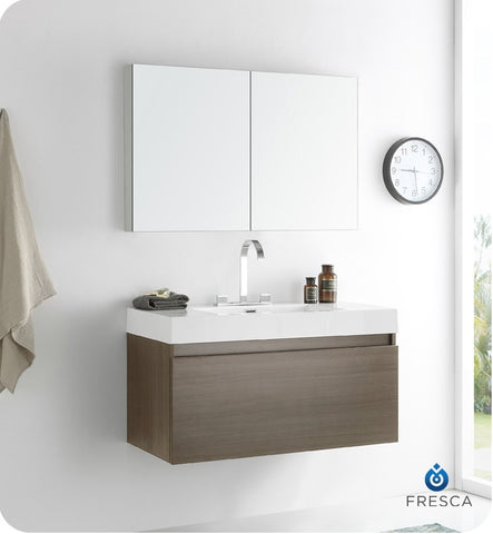 Fresca Mezzo 39" Gray Oak Modern Bathroom Vanity w/ Medicine Cabinet