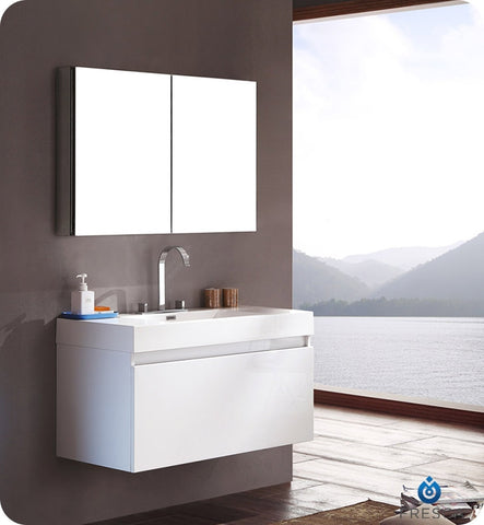 Fresca Mezzo 39" White Modern Bathroom Vanity w/ Medicine Cabinet