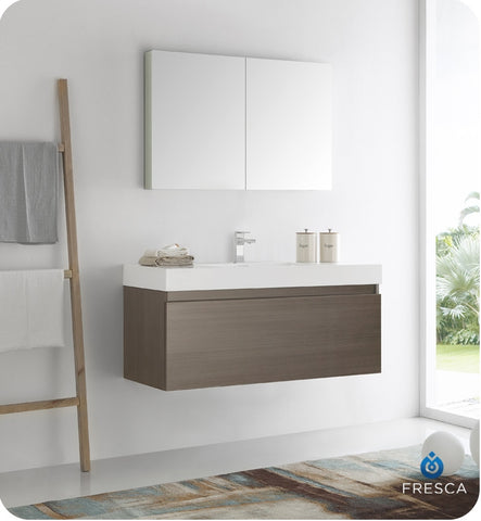 Fresca Mezzo 48" Gray Oak Wall Hung Modern Bathroom Vanity w/ Medicine Cabinet