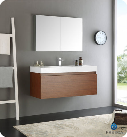 Fresca Mezzo 48" Teak Wall Hung Modern Bathroom Vanity w/ Medicine Cabinet