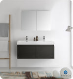 Fresca Mezzo 48" Black Wall Hung Double Sink Modern Vanity w/ Medicine Cabinet