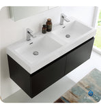 Fresca Mezzo 48" Black Wall Hung Double Sink Modern Vanity w/ Medicine Cabinet