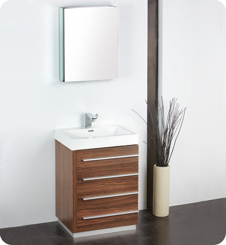 Fresca Livello 24" Walnut Modern Bathroom Vanity w/ Medicine Cabinet