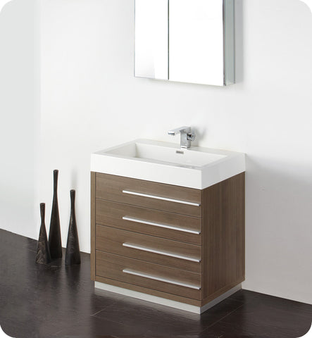 Fresca Livello 30" Gray Oak Modern Bathroom Vanity w/ Medicine Cabinet