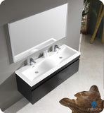 Fresca Largo 57" Black Modern Bathroom Vanity w/ Wavy Double Sinks