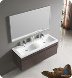 Fresca Largo 57" Gray Oak Modern Bathroom Vanity w/ Wavy Double Sinks