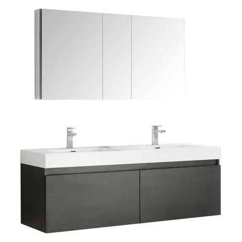 Fresca Mezzo 60" Wall Hung Double Sink Vanity